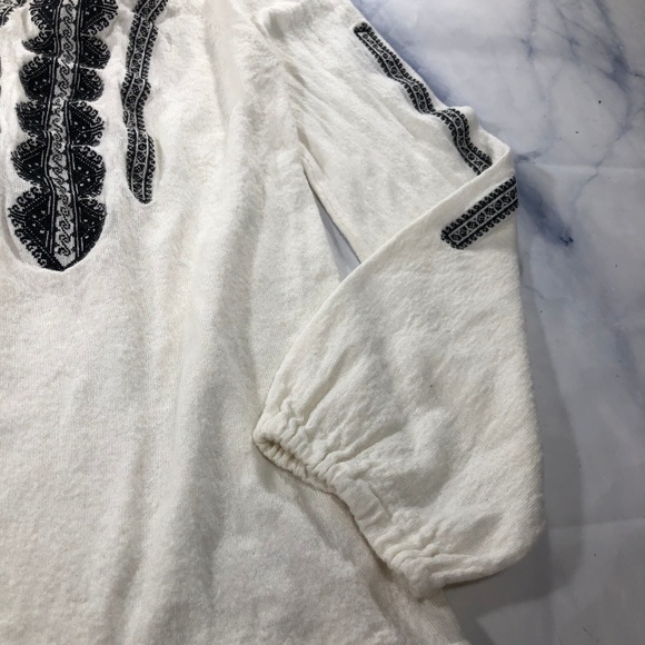 Joie Cream & Black Embroidered Peasant Blouse Top - Picture 6 of 8